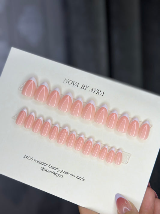 French Style Half-transparent Pink Reusable Press on nails - Free sticker sheet included