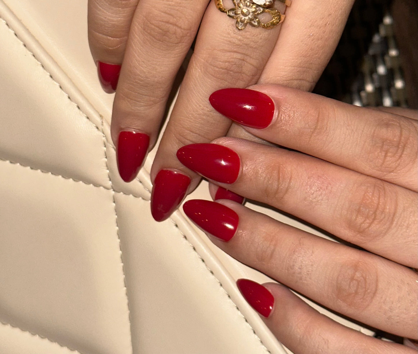 Cheery Red Glossy Almond Press-on Nails- Free sticker sheet included