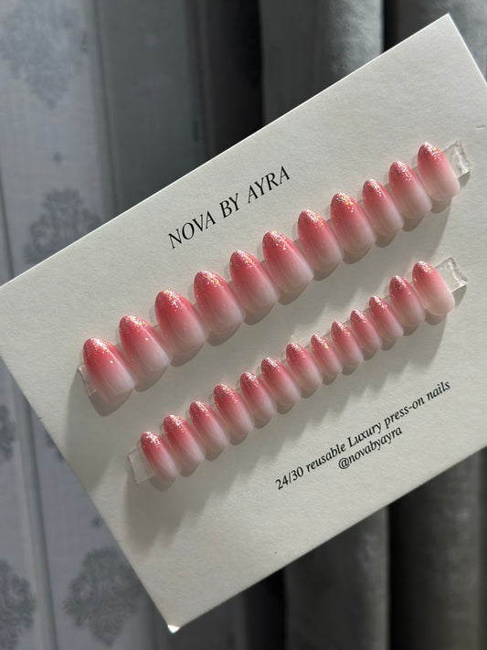 Pink Stardust Reusable Press on Nails - Free sticker sheet included
