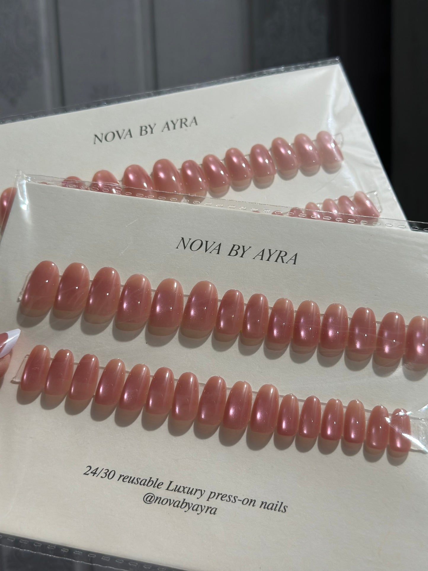 Pink Almond Cat-eye Press on Nails - Free sticker sheet included