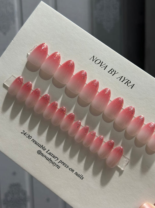 Pink Stardust Reusable Press on Nails - Free sticker sheet included
