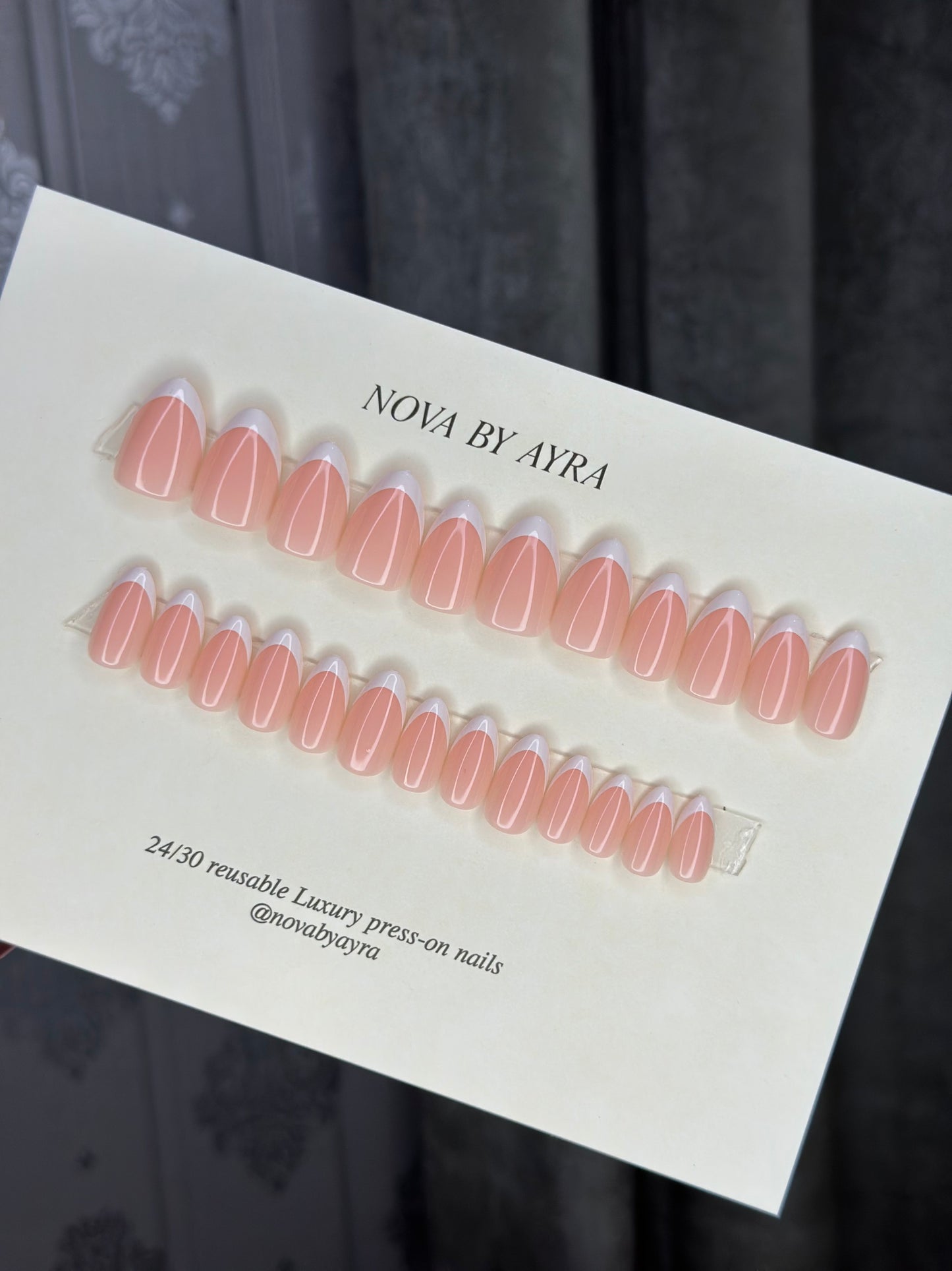 French Style Half-transparent Pink Reusable Press on nails - Free sticker sheet included