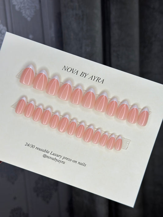 French Style Half-transparent Pink Reusable Press on nails - Free sticker sheet included