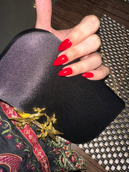 Cheery Red Glossy Almond Press-on Nails- Free sticker sheet included